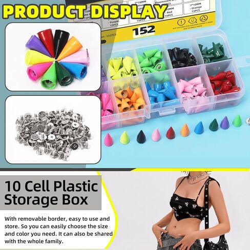 Mardatt 152Pcs 7x12MM Bullet Cone Spikes Studs Cone Spikes Punk Studs and Spikes Metallic Screw Back Spikes Kit with Hole Punch and Screwdriver for DIY Leather Punk Style Accessories in Kuwait