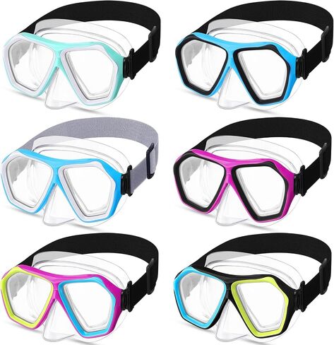 Fabbay 6 Pcs Adult Youth Swim Goggles with Nose Cover Elastic Strap Anti Fog Waterproof Snorkel Goggles Wide View Diving Mask Swim Mask for Adults Diving Snorkeling Swimming in Saudi Arabia