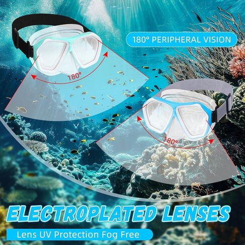 Fabbay 6 Pcs Adult Youth Swim Goggles with Nose Cover Elastic Strap Anti Fog Waterproof Snorkel Goggles Wide View Diving Mask Swim Mask for Adults Diving Snorkeling Swimming in Saudi Arabia