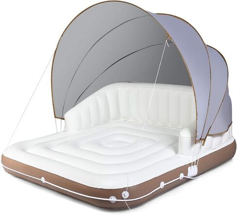 Giantex Canopy Island Lounge قابلة للنفخ ، طوف الجزيرة العائمة W/SPF50+ SUNSHADE القابل للالتفاف القابل للالتفاف in Saudi Arabia