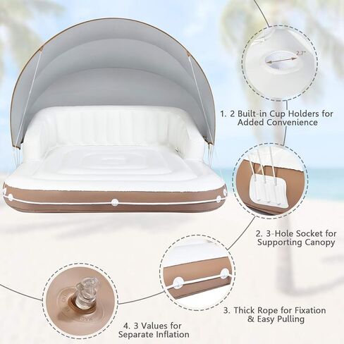 Giantex Canopy Island Lounge قابلة للنفخ ، طوف الجزيرة العائمة W/SPF50+ SUNSHADE القابل للالتفاف القابل للالتفاف in Saudi Arabia