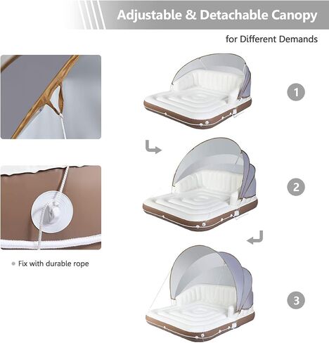 Giantex Canopy Island Lounge قابلة للنفخ ، طوف الجزيرة العائمة W/SPF50+ SUNSHADE القابل للالتفاف القابل للالتفاف in Saudi Arabia