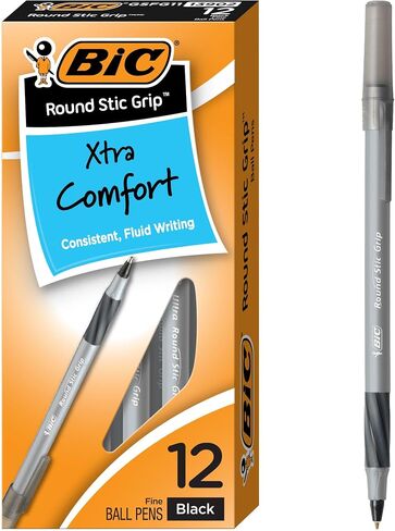 BIC Round Stic Grip Xtra Comfort Black Ballpoint Pens, Medium Point (1.2mm), 8-Count Pack, Perfect Writing Pens With Soft Grip for Superb Comfort and Control in Saudi Arabia