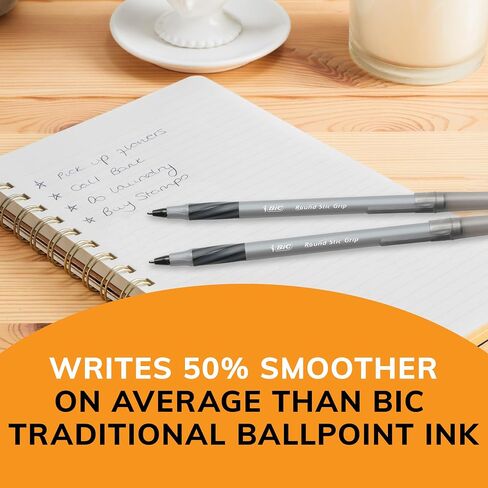 BIC Round Stic Grip Xtra Comfort Black Ballpoint Pens, Medium Point (1.2mm), 8-Count Pack, Perfect Writing Pens With Soft Grip for Superb Comfort and Control in Saudi Arabia