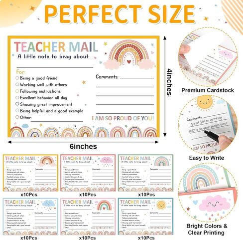60Pcs Teacher Mail Notes to Parents, Boho Happy Mail from Teacher, Brag Cards for Students Behavior Classroom Must Haves to Send Home for Preschool Kindergarten Elementary School Supplies (Boho) in Saudi Arabia