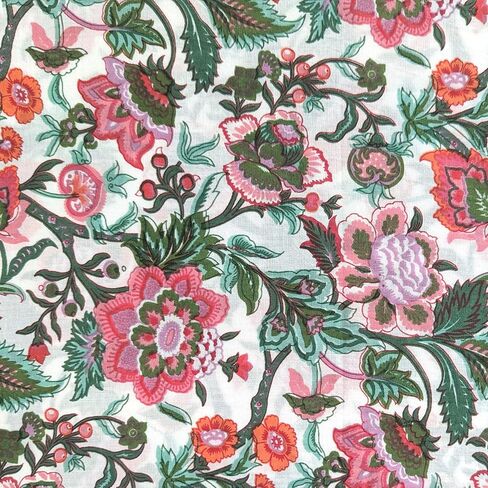 Avka Studio Hand Block Print Acced by the Yard - Precut 3 Yard 42 Inch Width - 100 ٪ مادة قطنية - نمط الأزهار الوردي - قطعة قماش هندية خفيفة لصنع قمم الصيف من النسيج الهندي وما إلى ذلك in Kuwait