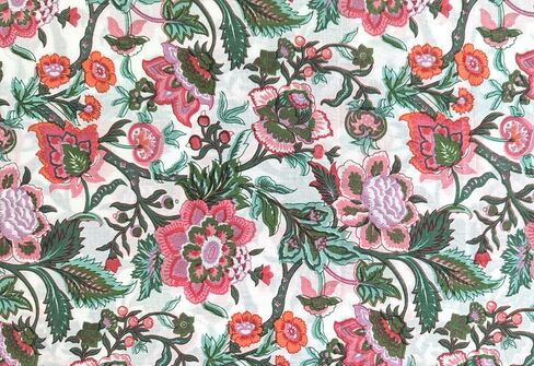 Avka Studio Hand Block Print Acced by the Yard - Precut 3 Yard 42 Inch Width - 100 ٪ مادة قطنية - نمط الأزهار الوردي - قطعة قماش هندية خفيفة لصنع قمم الصيف من النسيج الهندي وما إلى ذلك in Kuwait