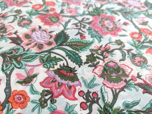 Avka Studio Hand Block Print Acced by the Yard - Precut 3 Yard 42 Inch Width - 100 ٪ مادة قطنية - نمط الأزهار الوردي - قطعة قماش هندية خفيفة لصنع قمم الصيف من النسيج الهندي وما إلى ذلك in Kuwait