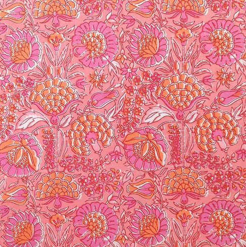 Avka Studio Hand Block Print Acced by the Yard - Precut 3 Yard 42 Inch Width - 100 ٪ مادة قطنية - نمط الأزهار الوردي - قطعة قماش هندية خفيفة لصنع قمم الصيف من النسيج الهندي وما إلى ذلك in Kuwait