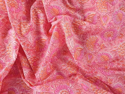 Avka Studio Hand Block Print Acced by the Yard - Precut 3 Yard 42 Inch Width - 100 ٪ مادة قطنية - نمط الأزهار الوردي - قطعة قماش هندية خفيفة لصنع قمم الصيف من النسيج الهندي وما إلى ذلك in Kuwait