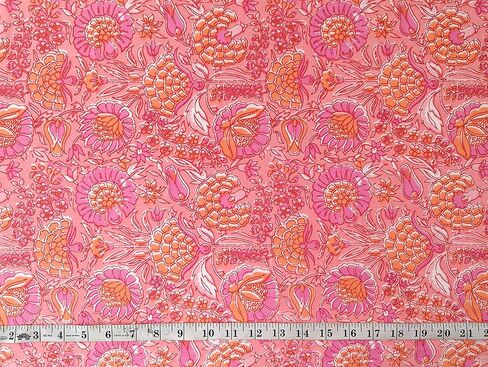 Avka Studio Hand Block Print Acced by the Yard - Precut 3 Yard 42 Inch Width - 100 ٪ مادة قطنية - نمط الأزهار الوردي - قطعة قماش هندية خفيفة لصنع قمم الصيف من النسيج الهندي وما إلى ذلك in Kuwait