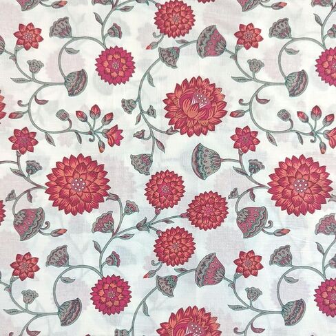 Avka Studio Hand Block Print Acced by the Yard - Precut 3 Yard 42 Inch Width - 100 ٪ مادة قطنية - نمط الأزهار الوردي - قطعة قماش هندية خفيفة لصنع قمم الصيف من النسيج الهندي وما إلى ذلك in Kuwait
