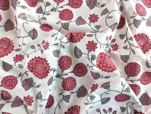 Avka Studio Hand Block Print Acced by the Yard - Precut 3 Yard 42 Inch Width - 100 ٪ مادة قطنية - نمط الأزهار الوردي - قطعة قماش هندية خفيفة لصنع قمم الصيف من النسيج الهندي وما إلى ذلك in Kuwait