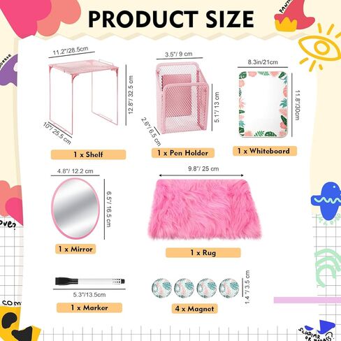 تشمل إكسسوارات Wenqik 10 PCS Locker وملحقات تخزين أدوات الديكور أرفف ، حصيرة أفخم ، مرآة مغناطيسية ، حامل القلم والقلم ، لوحة الرسائل ، مغناطيسات مستديرة (بريق وردي) in Saudi Arabia