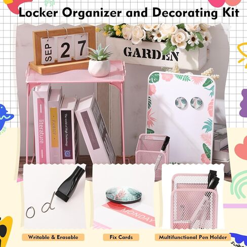 تشمل إكسسوارات Wenqik 10 PCS Locker وملحقات تخزين أدوات الديكور أرفف ، حصيرة أفخم ، مرآة مغناطيسية ، حامل القلم والقلم ، لوحة الرسائل ، مغناطيسات مستديرة (بريق وردي) in Saudi Arabia