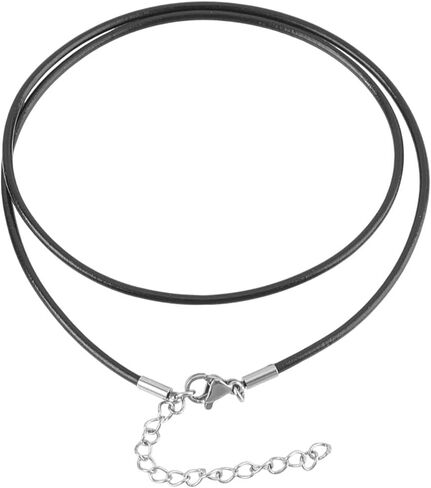 10PCS 3mm Thin Genuine Leather Cord Necklaces Black Round Real Leather Wax Rope Chain Necklace 18 Inch with Silver Clasps Stainless Steel Extender for Men Women Jewelry DIY Making in Saudi Arabia