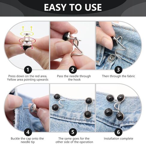 6 Set Pant Waist Tightener Buttons Pins for Loose Jeans Reusable Waist Cincher Clip to Waistband Tightener Adjuster Metal Pearl Brooch for Jeans Dresses Skirts No Sewing or Tools (BLACK) in Kuwait