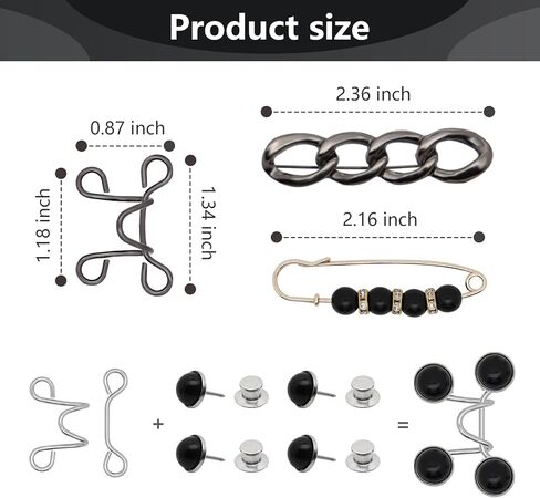 6 Set Pant Waist Tightener Buttons Pins for Loose Jeans Reusable Waist Cincher Clip to Waistband Tightener Adjuster Metal Pearl Brooch for Jeans Dresses Skirts No Sewing or Tools (BLACK) in Kuwait