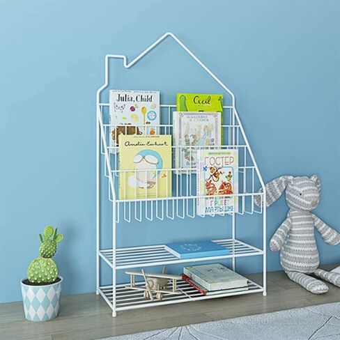 Standing Bookcase Children's Book Display Stand Metal Storage Shelf Home Storage Rack，Cute Little House Design， L 23.6"×D 9.85"×H 40.3" Desktop Book Stand(C) in Saudi Arabia