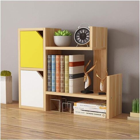 Standing Bookcase Simple Wood Desktop Bookshelf Counter Bookcase Office Desktop Shelves Rack Storage Organizer for Office Supplies，Makeup Desktop Book Stand(B) in Saudi Arabia