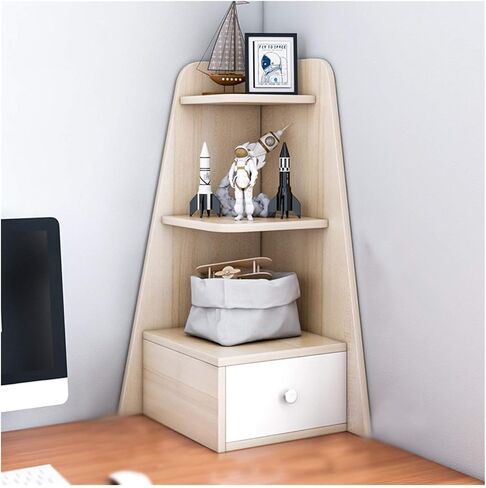 Standing Bookcase 3 Tier Desktop Corner Bookcase with 1 Drawer Bookshelf Office Supplies Wood Desk Organizer Accessories Display Rack Desktop Book Stand(B) in Saudi Arabia
