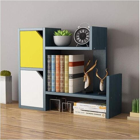 Standing Bookcase Simple Wood Desktop Bookshelf Counter Bookcase Office Desktop Shelves Rack Storage Organizer for Office Supplies，Makeup Desktop Book Stand(B) in Saudi Arabia