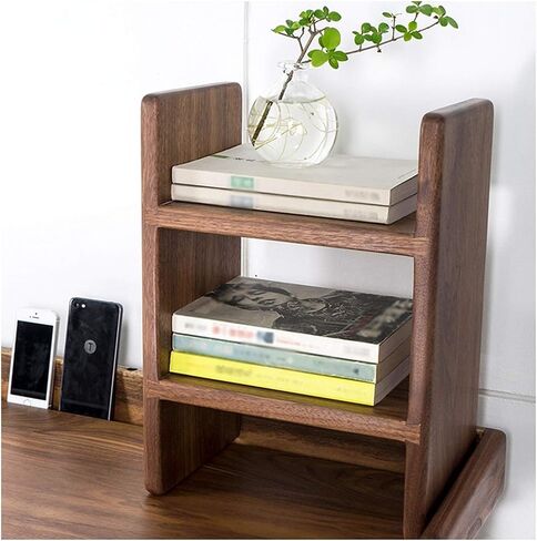 Standing Bookcase 2-Tier Wood Bookshelf Storage Shelf Desktop Organizer Office Storage Rack Free Style H Wood Display Shelf ，L 30cm×D 18cm×H 40cm Desktop Book Stand(B) in Saudi Arabia