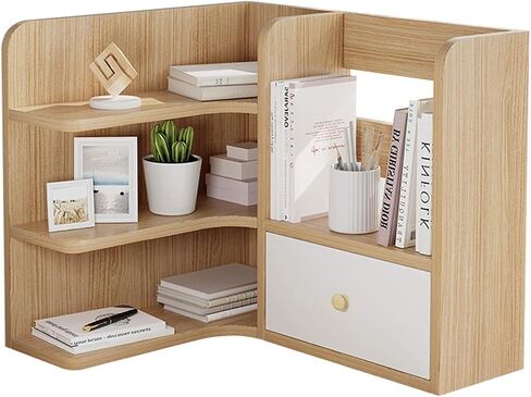 Standing Bookcase Desktop Bookshelf 3-Tier Countertop Bookcase Office Supplies Wood Desk Organizer Accessories Display Rack with 1 Drawer Desktop Book Stand(A) in Saudi Arabia