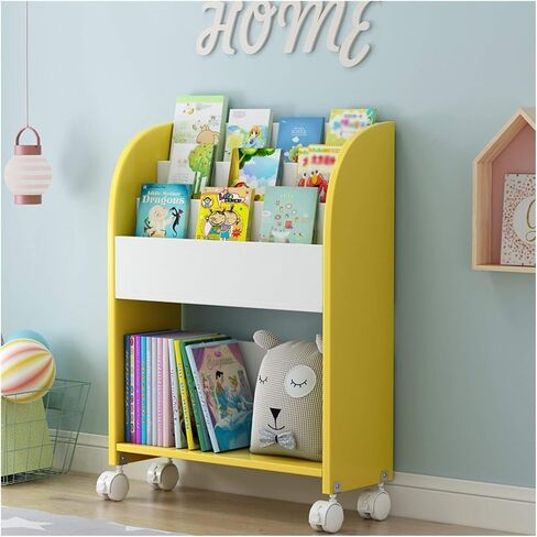 Standing Bookcase Children's Bookshelf Wood Book Cart Library Cart Shelving Storage Unit with Wheel Casters for Living Room Bedroom and Home Office Desktop Book Stand(D) in Saudi Arabia