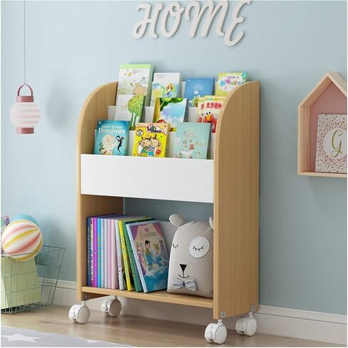 Standing Bookcase Children's Bookshelf Wood Book Cart Library Cart Shelving Storage Unit with Wheel Casters for Living Room Bedroom and Home Office Desktop Book Stand(D) in Saudi Arabia