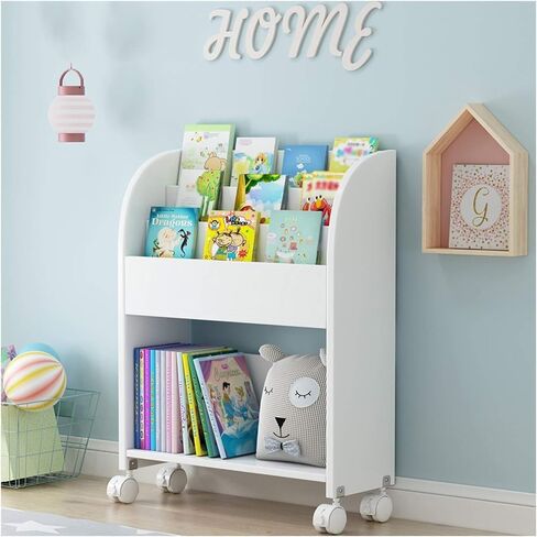 Standing Bookcase Children's Bookshelf Wood Book Cart Library Cart Shelving Storage Unit with Wheel Casters for Living Room Bedroom and Home Office Desktop Book Stand(D) in Saudi Arabia