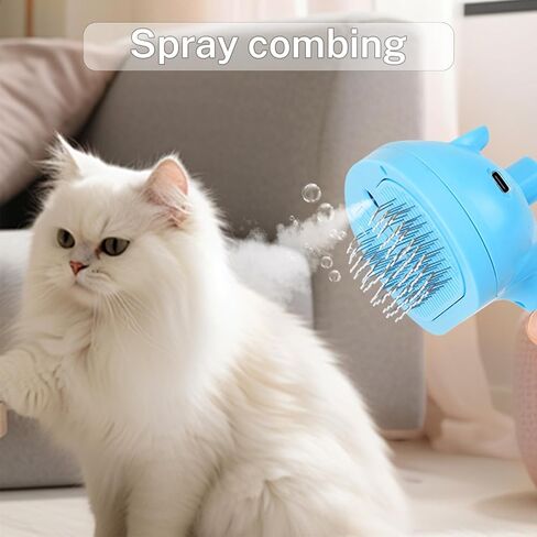 5-in-1 Pet Steam Brush-Cat Steam Brush, Combing, Massaging, Grooming, Shedding, Cleaning in Cat Brushes for Indoor Cats, Suitable for Cats, Dogs and Other Short ＆ Long-Haired Pets(Blue) in Saudi Arabia