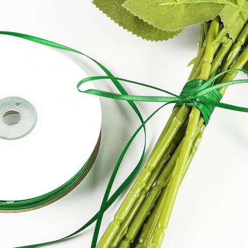 Double Face Green Satin Ribbon 1/8 inch X 100 Yards, Thin Ribbon Craft Fabric Ribbon Polyester Ribbons for Gift Wrapping, Wedding, Bow Making, Wreath, DIY Sewing (Green) in Saudi Arabia