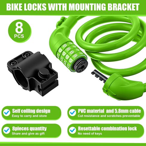 8 Pcs Bicycle Cable Locks High Security 4 Digit Bike Lock Cable with Mounting Bracket 4 Feet Resettable Coiling Bike Rack Lock Heavy Duty Anti Theft Cable Locks with Combination, 1/2 Inch Diameter in Saudi Arabia