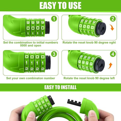 8 Pcs Bicycle Cable Locks High Security 4 Digit Bike Lock Cable with Mounting Bracket 4 Feet Resettable Coiling Bike Rack Lock Heavy Duty Anti Theft Cable Locks with Combination, 1/2 Inch Diameter in Saudi Arabia