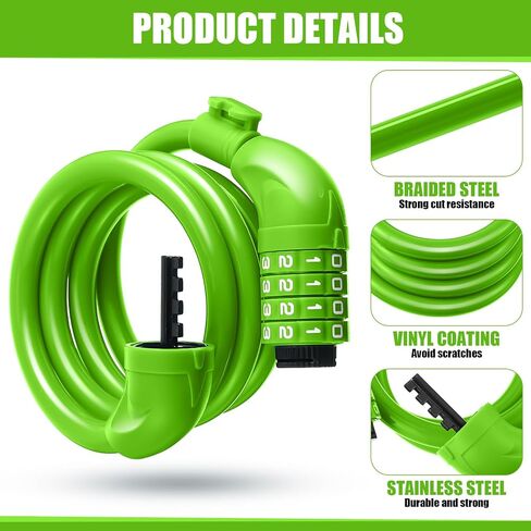 8 Pcs Bicycle Cable Locks High Security 4 Digit Bike Lock Cable with Mounting Bracket 4 Feet Resettable Coiling Bike Rack Lock Heavy Duty Anti Theft Cable Locks with Combination, 1/2 Inch Diameter in Saudi Arabia