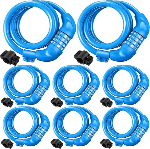 8 Pcs Bicycle Cable Locks High Security 4 Digit Bike Lock Cable with Mounting Bracket 4 Feet Resettable Coiling Bike Rack Lock Heavy Duty Anti Theft Cable Locks with Combination, 1/2 Inch Diameter in Saudi Arabia