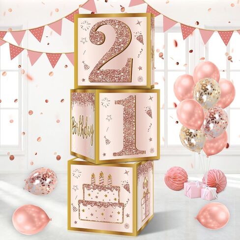 3pcs حلوة 16 صناديق زخارف الحفلات للبنات نساء ، وردية الورد الذهب الذهب 16th البالونات عيد ميلاد الصناديق لوازم الحفل in Kuwait
