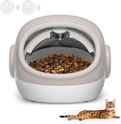 Upgraded RFID Cat Feeder with Collar Sensor – 4 Feeding Modes, Anti-Theft Pet Feeder for Multi-Cat Households, Timed Collar-Activated Feeder for Special Diets & Portion Control (Beige) in Saudi Arabia