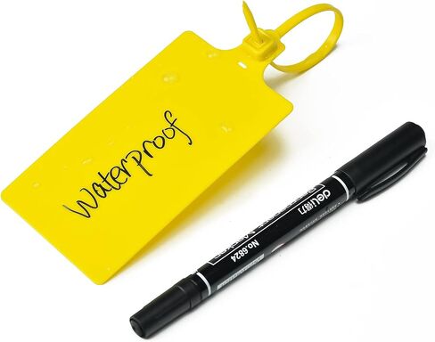 100 Yellow Plastic Writable Shipping Tags - Large, Waterproof, Hanging Labels with One Permanent Marker Pen in Kuwait
