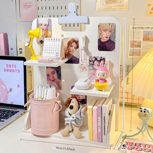 Cute Kpop Desk Organizer with Drawers Kpop Photocard Binder Cute Kawaii Desk Accessories Cute Stationary Dorm (White Large) in Saudi Arabia