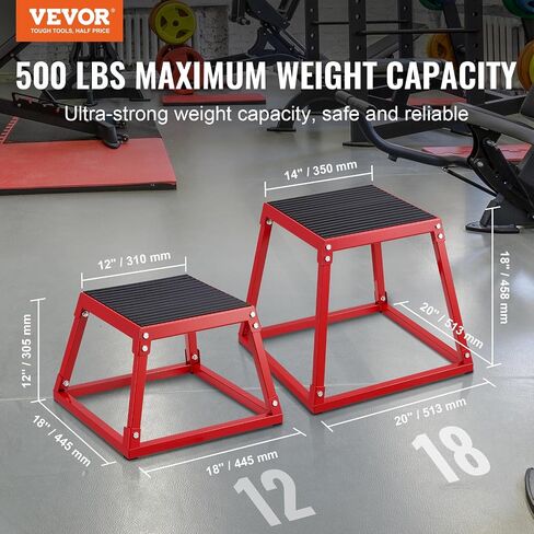 VEVOR Plyometric Jump Boxes, 12/18/24 Inch Plyo Box, Platform and Jumping Agility Box, Anti-Slip Fitness Exercise Step Up Box Set for Home Gym Training, Conditioning Strength Training, Black in Saudi Arabia