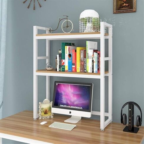 Standing Bookcase Bookshelf Bookshelf 2-Tiers Bookcase Metal Rustic Display Shelf Storage Rack Organizer Desktop Book Stand(Medium) in Saudi Arabia
