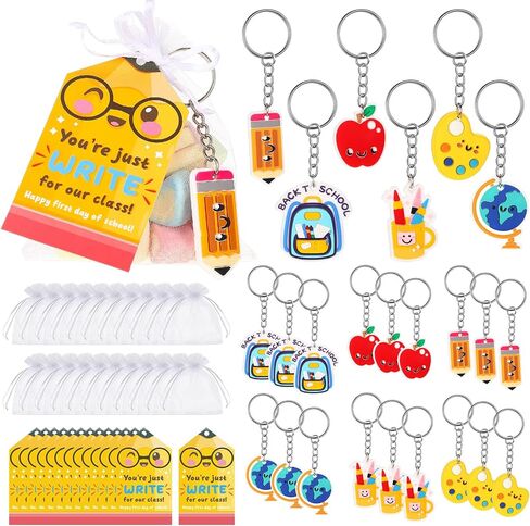 24 Set Back to School Gifts for Student, First Day of School Keychain Gift Set with Gift Tags and Organza Bags for Classroom Reward Gifts School Party Goodie Bag Stuffers in Kuwait
