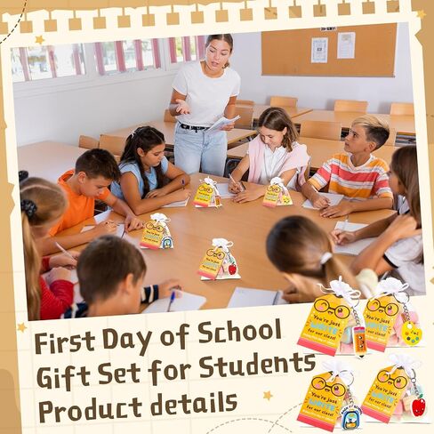 24 Set Back to School Gifts for Student, First Day of School Keychain Gift Set with Gift Tags and Organza Bags for Classroom Reward Gifts School Party Goodie Bag Stuffers in Kuwait
