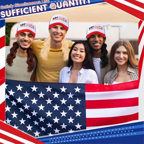 2 Pcs Mullet Hat for Men 4th of July Wig Cap with Blonde, Brown Wig Patriotic USA Hats Independence Day Accessories in Saudi Arabia
