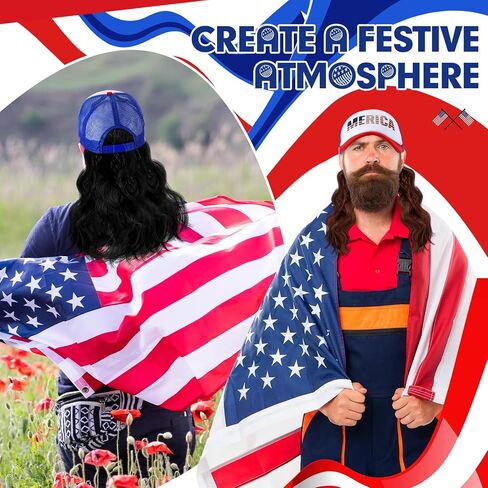 2 Pcs Mullet Hat for Men 4th of July Wig Cap with Blonde, Brown Wig Patriotic USA Hats Independence Day Accessories in Saudi Arabia