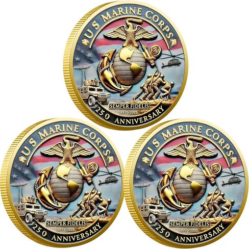 عملة تحدي الذكرى السنوية 250 USMC (1.57 بوصة)-عملة عسكرية قابلة للتحصيل على الوجهين للمحاربين القدامى ، المتحمسين للخدمة الفعلية ومشاة البحرية (3pcs) in Kuwait