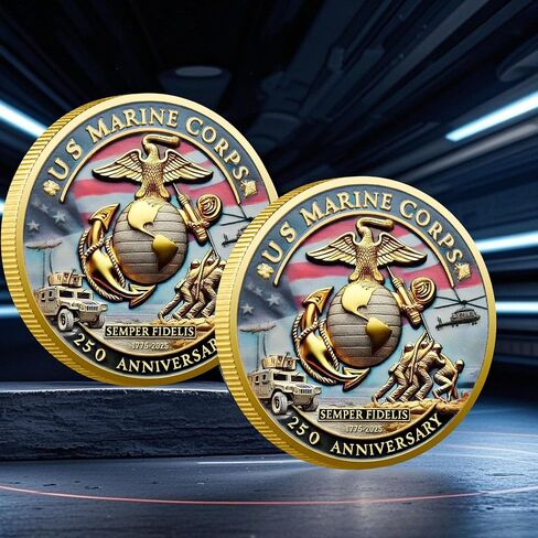 عملة تحدي الذكرى السنوية 250 USMC (1.57 بوصة)-عملة عسكرية قابلة للتحصيل على الوجهين للمحاربين القدامى ، المتحمسين للخدمة الفعلية ومشاة البحرية (3pcs) in Kuwait