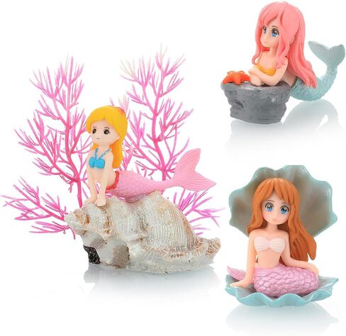 3-Pack Mermaid Fish Tank Decorations Ornament Miniature Mermaid Figurines with Simulated Seaweed Fish Decorations for Fish Tank(Pink) in Saudi Arabia